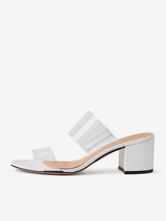 Bianco Ciabatte con sandalo da donna punta aperta sandali con tacco a forma di cucciolo