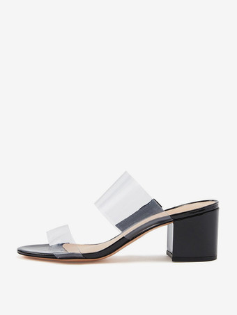 Nero in PUCiabatte con sandalo da donna punta aperta sandali con tacco a forma di cucciolo