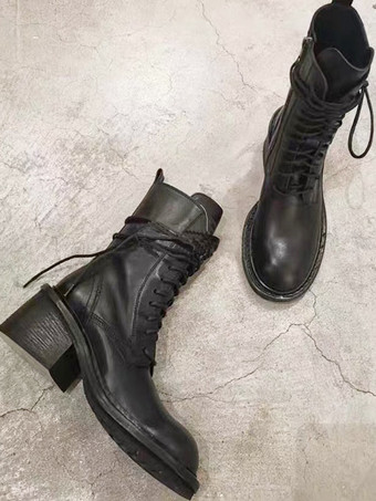 レディース ブラック アンクルブーツ レースアップ ラウンドトゥ フラット ブーティ