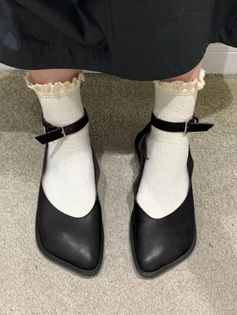 レディース バレエ フラット デザイン つま先 アンクル ストラップ バレリーナ フラット シューズ