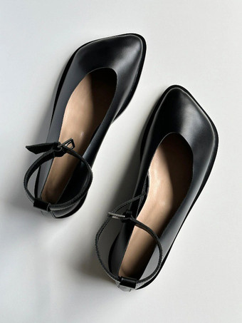 レディース バレエ フラット デザイン つま先 アンクル ストラップ バレリーナ フラット シューズ