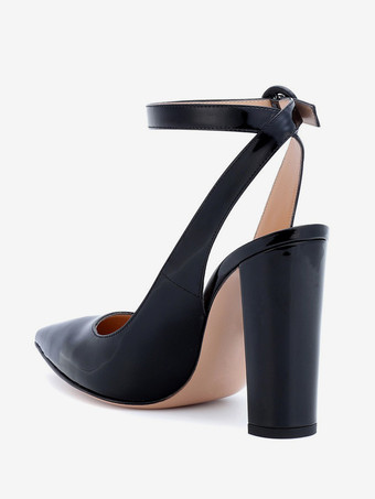 ブラック ハイヒール パンプス スリングバック ポインテッドトゥ アンクルストラップ ドレスシューズ