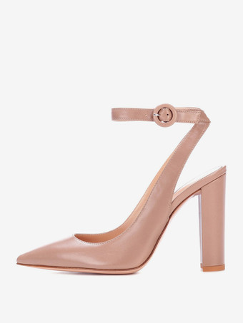 ライト アプリコットブラック ハイヒール パンプス スリングバック ポインテッドトゥ アンクルストラップ ドレスシューズ