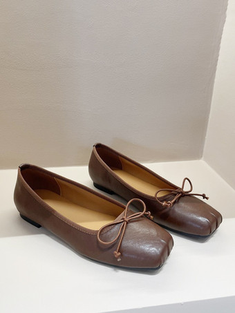 レディース ボウ スクエアトゥ バレエフラット