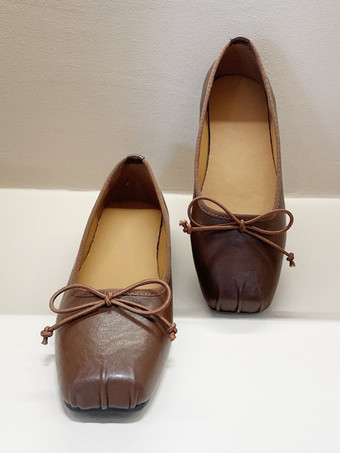 レディース ボウ スクエアトゥ バレエフラット