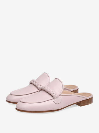 ピンク レディース ピンク ミュール ローファー ラウンドトゥ デザイン フラット ミュール