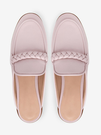 レディース ピンク ミュール ローファー ラウンドトゥ デザイン フラット ミュール