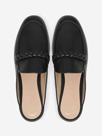 レディース ピンク ミュール ローファー ラウンドトゥ デザイン フラット ミュール