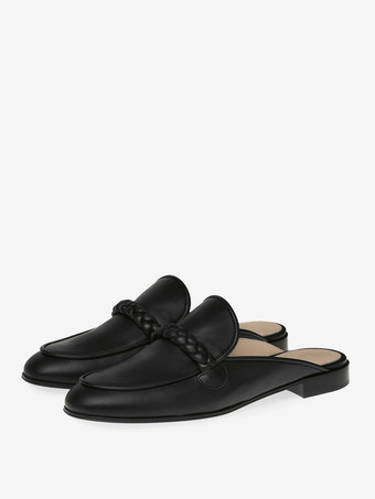 レディース ピンク ミュール ローファー ラウンドトゥ デザイン フラット ミュール