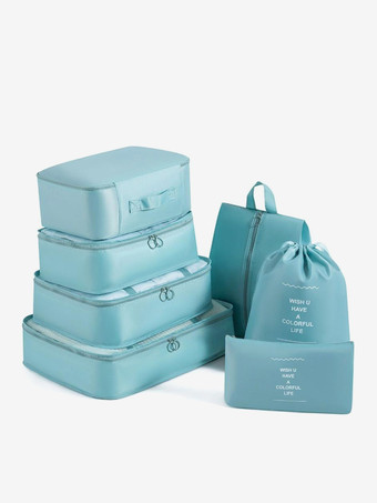 ライトスカイブルー旅行用オーガナイザー ガーメントバッグ 収納スーツケースセット