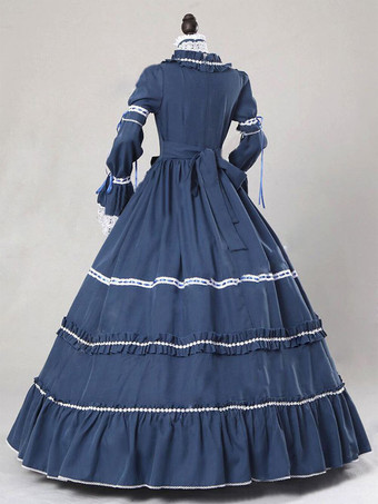 ダークネイビー レトロコスチューム レディース レースアップ リボン ポリエステル チョーカードレス レトロ マリーアントワネット コスチューム ヴィンテージ クロージング