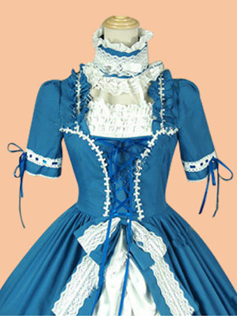 ダークネイビー レトロコスチューム レディース レースアップ リボン ポリエステル チョーカードレス レトロ マリーアントワネット コスチューム ヴィンテージ クロージング