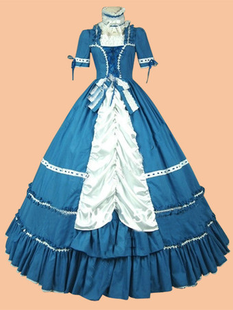 ブルー ダークネイビー レトロコスチューム レディース レースアップ リボン ポリエステル チョーカードレス レトロ マリーアントワネット コスチューム ヴィンテージ クロージング
