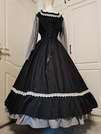ブラック レトロ コスチューム レディース フリル コットン ブレンド マリー アントワネット コスチューム ドレス レトロ パーティー プロム ドレス
