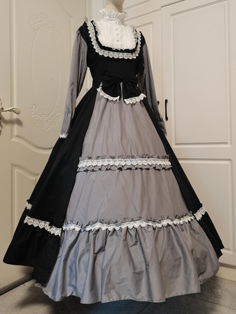 ブラック レトロ コスチューム レディース フリル コットン ブレンド マリー アントワネット コスチューム ドレス レトロ パーティー プロム ドレス