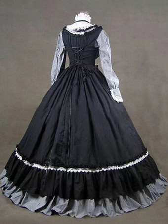 ブラック レトロ コスチューム レディース フリル コットン ブレンド マリー アントワネット コスチューム ドレス レトロ パーティー プロム ドレス