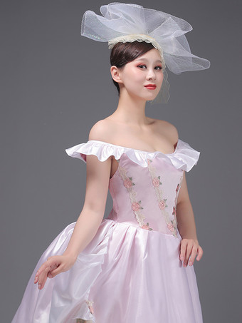 ライトピンクのレトロコスチューム 花柄 ポリエステル帽子 レディース ウエスタン マリーアントワネット コスチューム ヴィンテージ 衣類