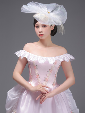 ライトピンクのレトロコスチューム 花柄 ポリエステル帽子 レディース ウエスタン マリーアントワネット コスチューム ヴィンテージ 衣類