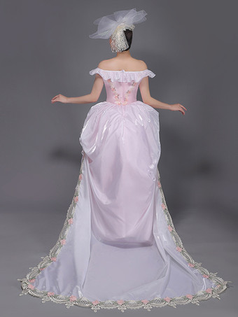 ライトピンクのレトロコスチューム 花柄 ポリエステル帽子 レディース ウエスタン マリーアントワネット コスチューム ヴィンテージ 衣類