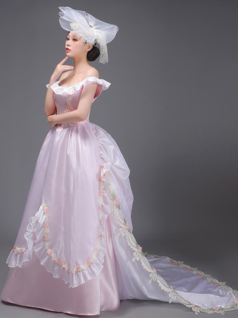 ライトピンクのレトロコスチューム 花柄 ポリエステル帽子 レディース ウエスタン マリーアントワネット コスチューム ヴィンテージ 衣類