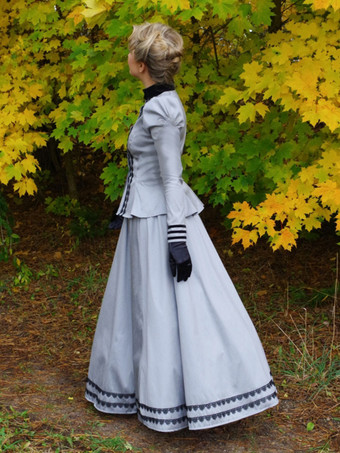 ライトグレー レトロ チューダー ドレス コスチューム レディース マリーアントワネット コスチューム レース ポリエステル セット スカート トップ レトロ ヴィンテージ クロージング