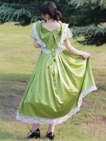グリーン レトロ コスチューム 花柄 ポリエステル ドレス マリー アントワネット コスチューム レディース レトロ パーティー プロム ドレス