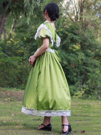 グリーン レトロ コスチューム 花柄 ポリエステル ドレス マリー アントワネット コスチューム レディース レトロ パーティー プロム ドレス