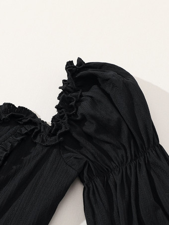 ブラック レトロ コスチューム レディース フリル ティアード コットン ブレンド ドレス マリー アントワネット コスチューム ウエスタン ヴィンテージ クロージング