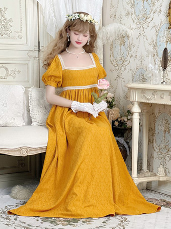 イエローピンクのレトロコスチューム レースコットンブレンド マリーアントワネットコスチューム ジャカードドレス レディース ウエスタン ヴィンテージ クロージング バーガンディ