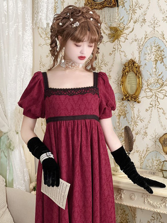 ワインレッド ピンクのレトロコスチューム レースコットンブレンド マリーアントワネットコスチューム ジャカードドレス レディース ウエスタン ヴィンテージ クロージング バーガンディ