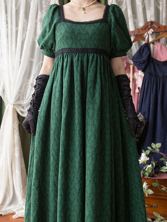 ダークグリーンピンクのレトロコスチューム レースコットンブレンド マリーアントワネットコスチューム ジャカードドレス レディース ウエスタン ヴィンテージ クロージング バーガンディ