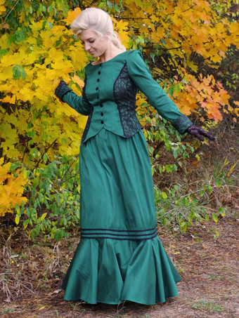 ダークグリーン レトロコスチューム レディース マリーアントワネット コスチューム レース ポリエステル セットトップスカート レトロ ヴィンテージ 衣類