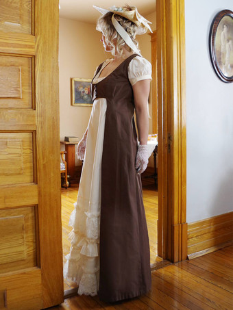 ディープブラウン レトロコスチューム レディース フリル レース ポリエステル マリーアントワネット コスチューム ドレス ウエストコート ウエスタン ヴィンテージ クロージング