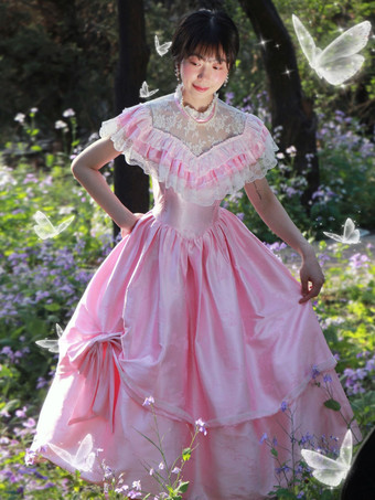 Rosa Retro-Kostüme Rüschen Polyester Kleid Marie Antoinette Kostüm Damen Retro Vintage Kleidung