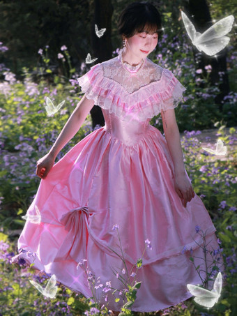 Rosa Retro-Kostüme Rüschen Polyester Kleid Marie Antoinette Kostüm Damen Retro Vintage Kleidung
