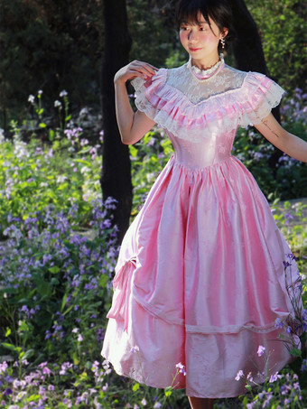 Rosa Retro-Kostüme Rüschen Polyester Kleid Marie Antoinette Kostüm Damen Retro Vintage Kleidung