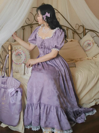 クラシカルロリータドレス ポリエステル 半袖 ジャカードロリータドレス クラシックパープル