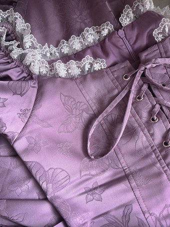 クラシカルロリータドレス ポリエステル 半袖 ジャカードロリータドレス クラシックパープル