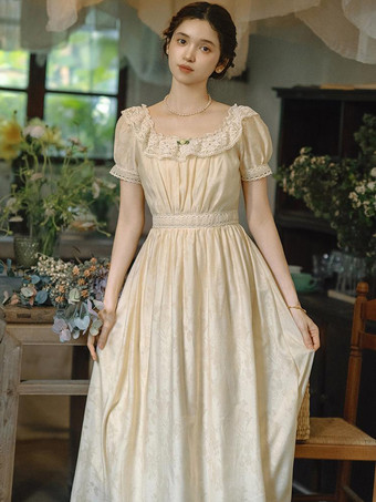 アイボリー クラシカルロリータドレス ポリエステルレース 半袖 ロリータドレス クラシックエクリュ ホワイト