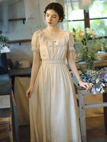 クラシカルロリータドレス ポリエステルレース 半袖 ロリータドレス クラシックエクリュ ホワイト