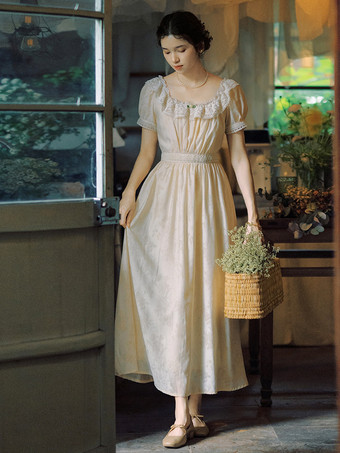 クラシカルロリータドレス ポリエステルレース 半袖 ロリータドレス クラシックエクリュ ホワイト