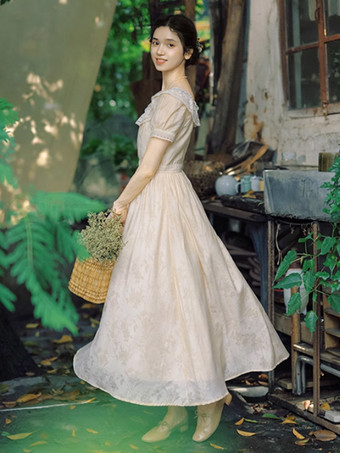 クラシカルロリータドレス ポリエステルレース 半袖 ロリータドレス クラシックエクリュ ホワイト