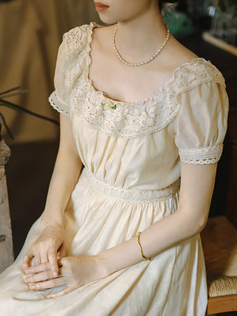 クラシカルロリータドレス ポリエステルレース 半袖 ロリータドレス クラシックエクリュ ホワイト