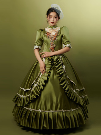 ハンターグリーン ハンターグリーン レトロコスチューム フリル ポリエステル帽子 レディース マリーアントワネットコスチューム レトロパーティー プロムドレス