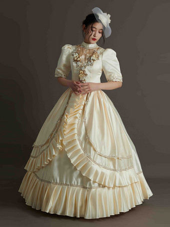 ハンターグリーン レトロコスチューム フリル ポリエステル帽子 レディース マリーアントワネットコスチューム レトロパーティー プロムドレス