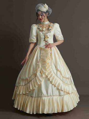 ハンターグリーン レトロコスチューム フリル ポリエステル帽子 レディース マリーアントワネットコスチューム レトロパーティー プロムドレス