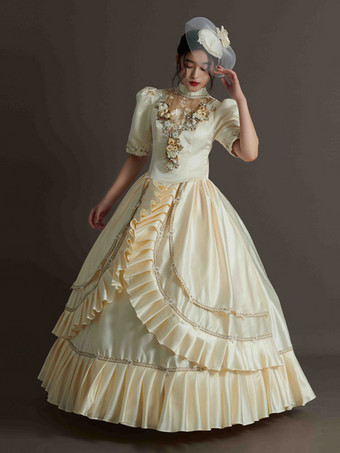 ハンターグリーン レトロコスチューム フリル ポリエステル帽子 レディース マリーアントワネットコスチューム レトロパーティー プロムドレス
