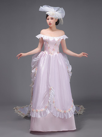 ライトピンクライトピンクのレトロコスチューム 花柄 ポリエステル帽子 レディース ウエスタン マリーアントワネット コスチューム ヴィンテージ 衣類