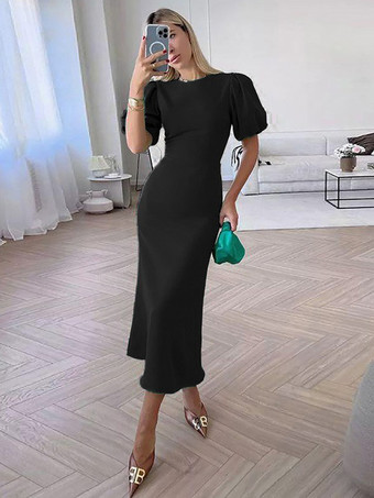 ブラック サマードレス ミディドレス エクリュ ホワイト ジュエルネック ポリエステル ビーチドレス