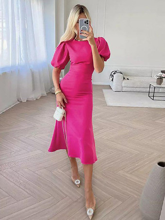 ローズレッドサマードレス ミディドレス エクリュ ホワイト ジュエルネック ポリエステル ビーチドレス